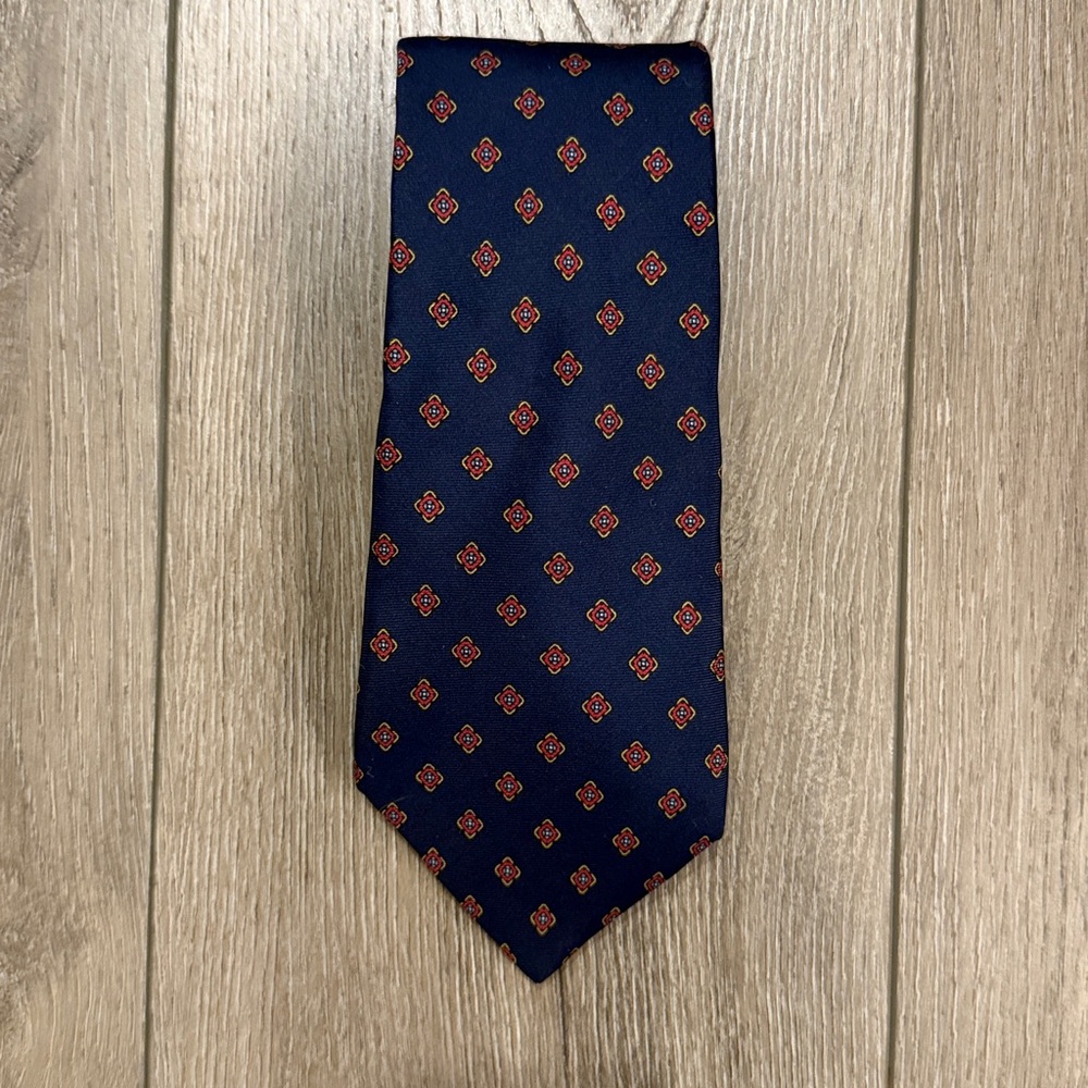 G Galvani Italian Silk Navy Blue/ Red/ Gold- Light Blue Classic Patterned Tie